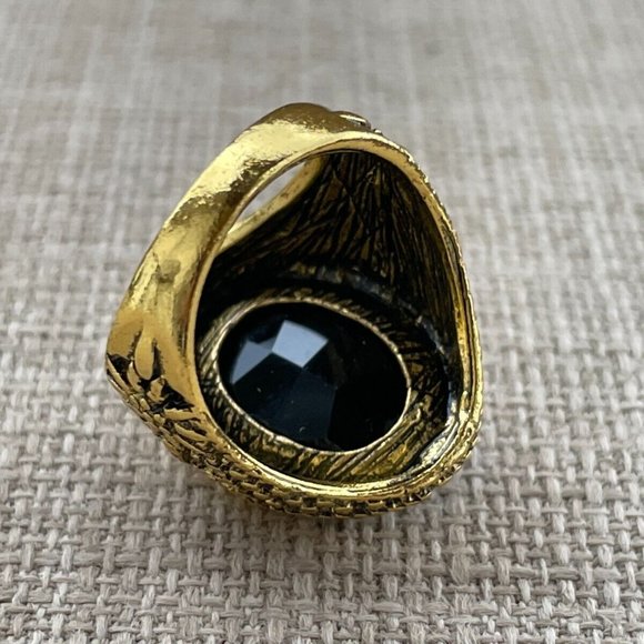 Fashion Men Rings Black Crystal Gold Tone Fancy Ring Jewelry Unisex Size 8 - Picture 11 of 11